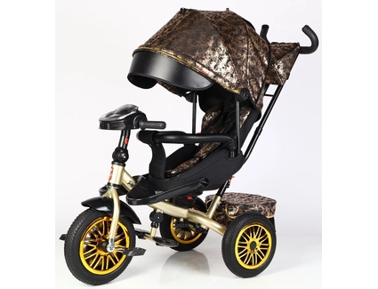 Дитячий велосипед 3-х колісний з батьківською ручкою, з дашком, безкамерні колеса Best Trike «PERFETTO» 8066/819-40 золотий (метелики), поворотне сидіння, кошик, фара музична, USB, Bluetooth