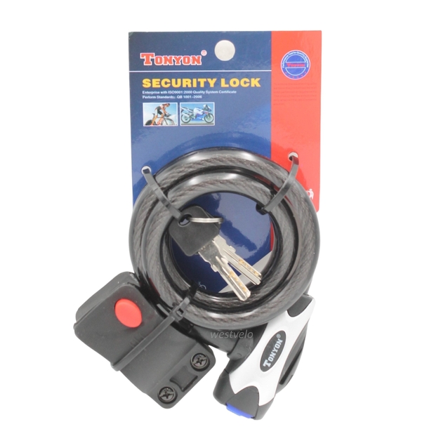Замок TONYON 555 Ø12mm-1000mm на ключ, з кріпленням на раму фото westvelo.com