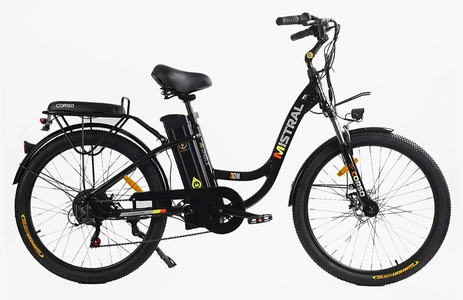 Електровелосипед 26 AL Corso «MISTRAL» MS-26303 алюміній, двигун 500W, акумулятор 48V15Ah, чорний