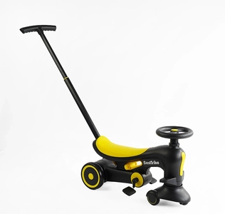 Дитячий велосипед-толокар 3-х колісний з батьківською ручкою, колеса - PU Best Trike BST-7702 чорно-жовтий, рама нейлон