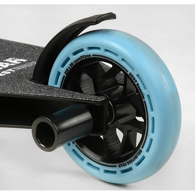 Самокат трюковий Best Scooter «FEAR» МТ-40488 чорно-блакитний, SCS-система, пеги, AL диск та дека, колеса PU Ø115mm, ширина керма - 58 см фото westvelo.com