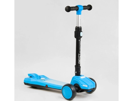 Самокат дитячий 3-х колісний, Best Scooter LT-10635 блакитний, колеса PU Ø120mm/90mm, пластмасовий, світло, звук машини, дим, складне кермо