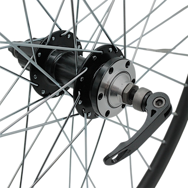 Колесо 26 зад, обід 2-ний чорний, втулка AL SHUNFENG касета (8-10S), диск 6 болтів, проми, ексцентрик, чорна спиця фото westvelo.com