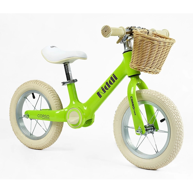 Велобіг 12 Corso надувні колеса, магнієва рама «KIDDI» ML-12328 салатовий, алюмінієві обода, підставка для ніг, корзинка фото westvelo.com