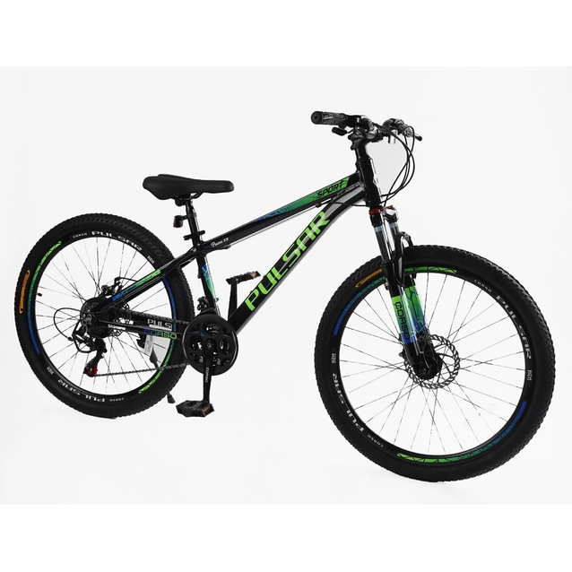 Велосипед 26 AL Corso «PULSAR» PL-26407 алюміній 13", (к-т SHIMANO) чорно-салатово-синій фото westvelo.com
