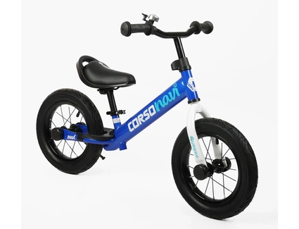 Велобіг 12 Corso надувні колеса, сталева рама «NAVI» NV-58119 синій, підніжка, підставка для ніг, дзвіночок