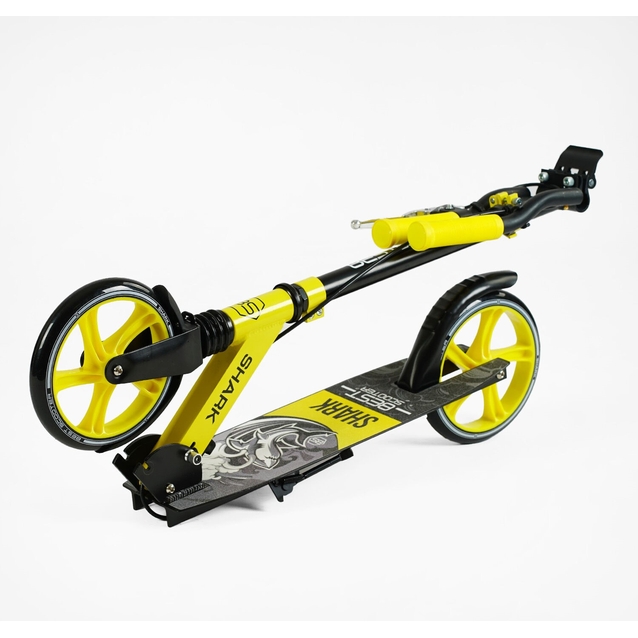 Самокат дитячий 2-х колісний, PU Best Scooter «SHARK» SH-10865 чорно-жовтий, Ø200mm, з ручним гальмом, затискач керма, 1 амортизатор фото westvelo.com