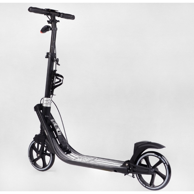 Самокат дитячий 2-х колісний, PU Best Scooter L-36375 чорний, Ø200mm, ФАРА, 2 амортизатори, затискач керма, ручне гальмо фото westvelo.com