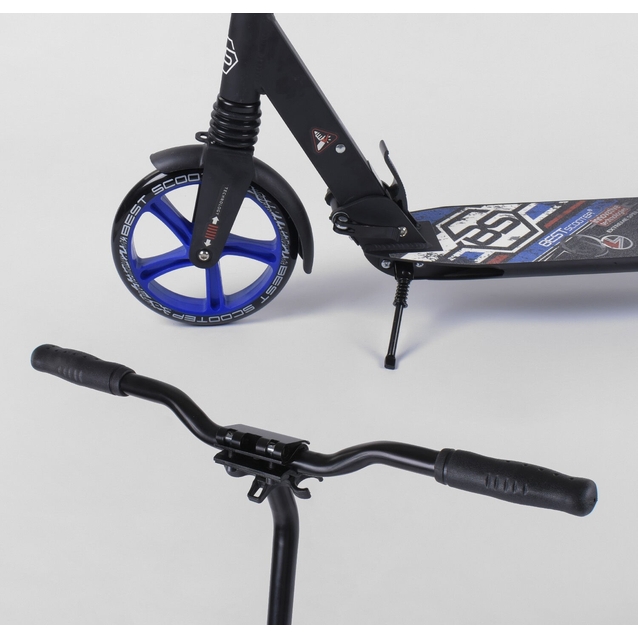 Самокат дитячий 2-х колісний, PU Best Scooter 73193 чорно-синій , Ø200mm, AL, 2 амортизатора фото westvelo.com