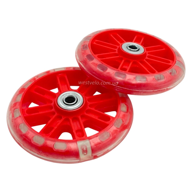 Бокові дитячі колеса (Ø 12) гелеві, діодні, червоні фото westvelo.com
