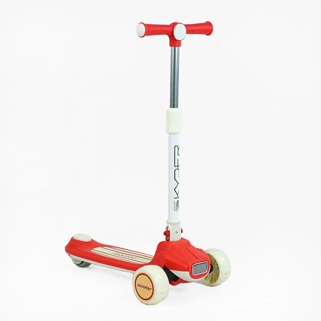 Самокат дитячий 3-х колісний Skyper Y-80733 червоний, колеса PU Ø125mm/40mm зі світлом, музика та підсвічування платформи, кермо складне фото westvelo.com