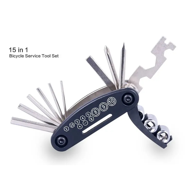 Мультитул чорний 6-гранники+головки (16 елементів) фото westvelo.com