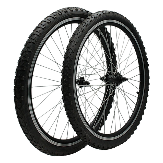 Колеса 24 перед+зад, обід 2-ний чорний, втулка Falcon + к-т.+ камери і шиповані покришки 24-2.125 фото westvelo.com