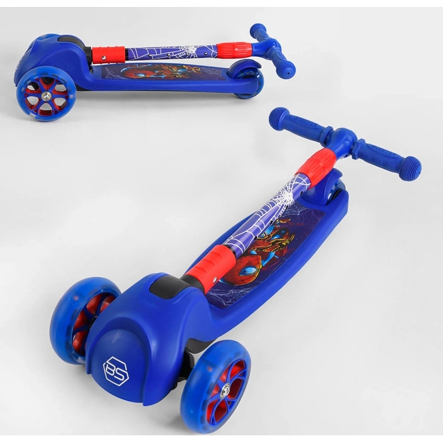 Самокат дитячий 3-х колісний, Best Scooter «SPIDER-MAN» 47359 синій, колеса PU Ø120mm/80mm зі світлом, складне кермо фото westvelo.com
