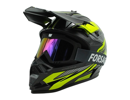 Шолом, закритий крос/ендуро (L) DOT/АТV EDX 024 чорно-жовтий глянець з дашком + окуляри