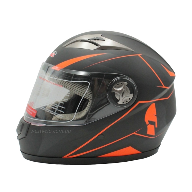 Мото шолом, закритий (XS 53-54) F2 830-2 Інтеграл,Neon orange #2, чорний матовий фото westvelo.com