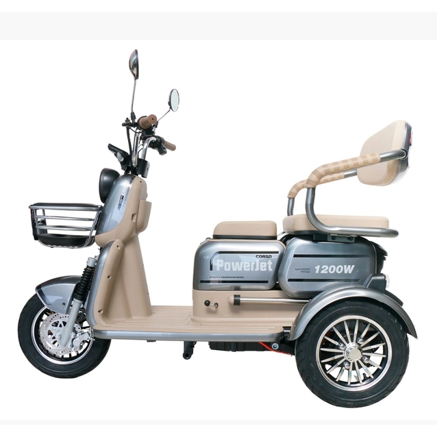 Трицикл Corso «POWER JET» JT-943078, двигун 1200W, акумулятор 72V 28Ah графеновий, сірий + 1 ящик. акум, колеса 10" фото westvelo.com
