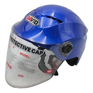 Мото шолом, відкритий "DAVID" S327, синій глянцевий, регулятор розміру з відкідними окулярами (мото/вело/самокат)