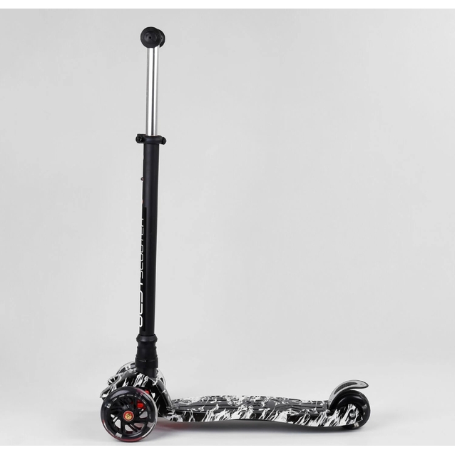 Самокат дитячий 3-х колісний, Best Scooter A 25771 / 779-1512 чорно-білий, колеса PU Ø120mm/80mm зі світлом, трубка керма алюмінієва фото westvelo.com