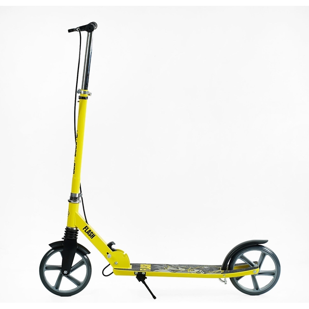 Самокат дитячий 2-х колісний, PU Best Scooter «FLASH» FL-14320 жовтий, Ø200mm, ручне гальмо, 1 амортизатор передній фото westvelo.com