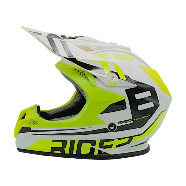 Шолом, закритий крос/ендуро (XL 61-62) АТV Forsage Rider  030 біло-жовтий глянець з дашком + окуляри фото westvelo.com