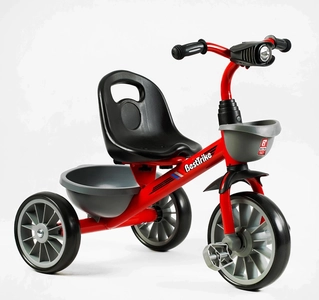 Дитячий велосипед 3-х колісний EVA (піна) Best Trike BS-23044 червоно-сірий, переднє 12’’, заднє 10’’, сталева рама, фара з музикою та світлом, 1 пісня українською та 2 англійською, 2 кошики