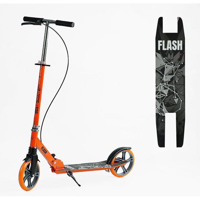 Самокат дитячий 2-х колісний, PU Best Scooter «FLASH» FL-80811 помаранчевий, Ø200mm, ручне гальмо, 1 амортизатор передній фото westvelo.com