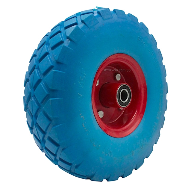 Колесо тачки синє "4" 4.10/3.50-4 під вісь Ø16, пінополіуретанове фото westvelo.com