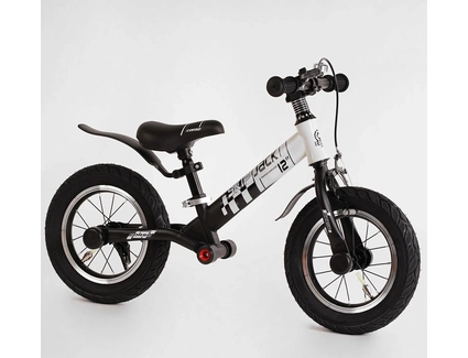 Велобіг 12 Corso надувні колеса, сталева рама «SKIP JACK» 11057 ручне гальмо, з амортизатором, чорно-білий