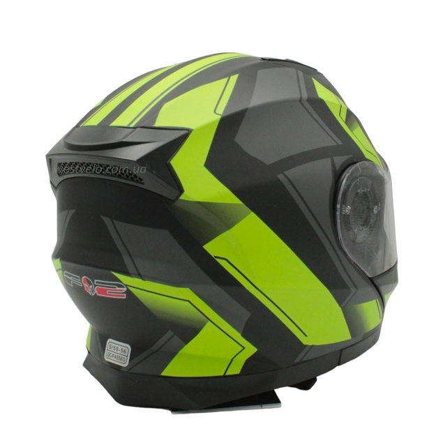 Мото шолом, трансформер (S 55-56) F2 162 Neon yellow, чорний, матовий з відкидними окулярами