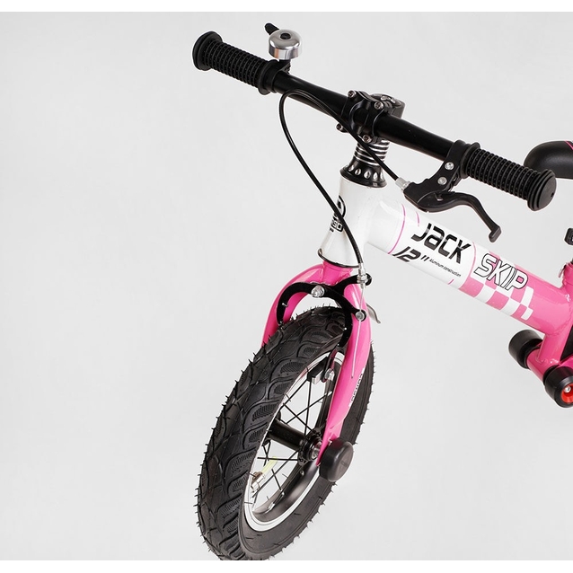 Велобіг 12 Corso надувні колеса, сталева рама «SKIP JACK» 25025 ручне гальмо, з амортизатором, рожево-білий фото westvelo.com