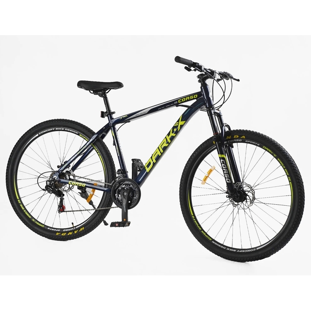 Велосипед 29 AL Corso «DARK-X» DX-29306 алюміній 19", (к-т SHIMANO) темно синьо-жовтий фото westvelo.com