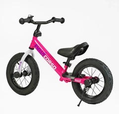 Велобіг 12 Corso надувні колеса, сталева рама «NAVI» RD-1770 рожевий, підніжка, підставка для ніг, дзвіночок