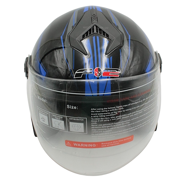 Мото шолом, відкритий (S) F2-707, чорно-синій, глянець, з відкидними окулярами фото westvelo.com