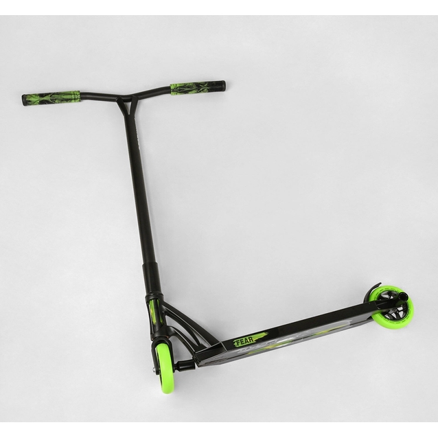 Самокат трюковий Best Scooter «FEAR» МТ-60611 чорно-салатовий, SCS-система, пеги, AL диск та дека, колеса PU Ø115mm, ширина керма - 58 см фото westvelo.com