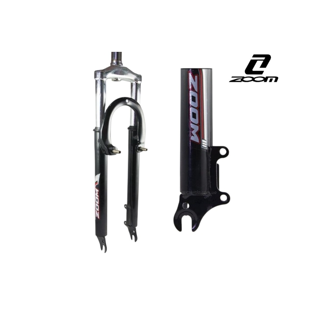 Вилка 26 аморт. різьб. ZOOM V-brake + disk шток L-200mm р.з L-100mm чорна фото westvelo.com