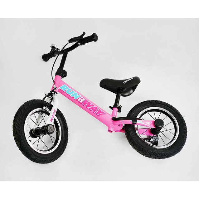 Велобіг 12 Corso надувні колеса, сталева рама «RUN-A-WAY» CV-04561 ручне гальмо, рожево-білий фото westvelo.com