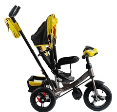 Дитячий велосипед 3-х колісний з батьківською ручкою, з дашком, надувні колеса Best Trike 3390/13-505 жовто-чорний