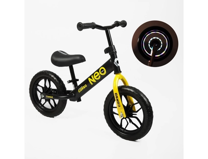 Велобіг 12 Corso, колеса - EVA (піна), сталева рама «NEO» EN-37994 чорно-жовтий, підставка для ніг