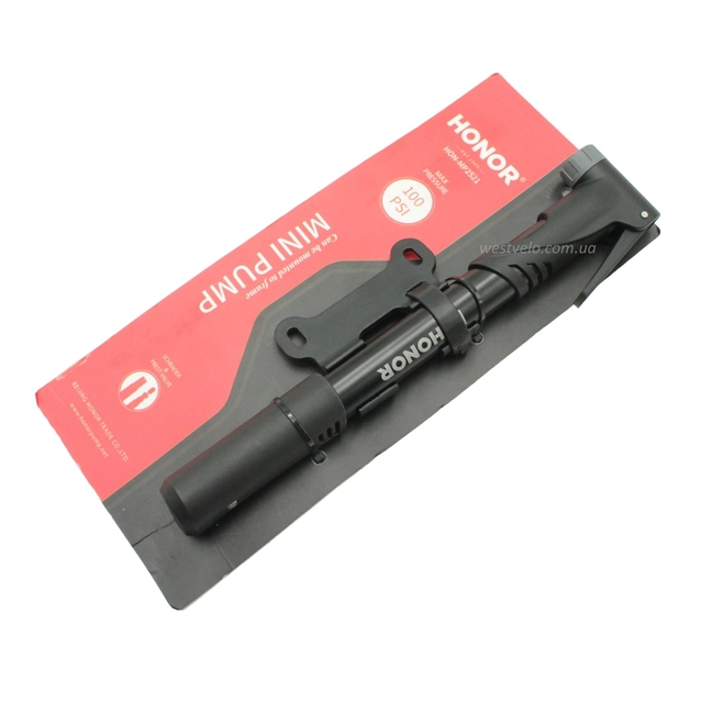 Насос вело HONOR MP-2521 алюміній, чорний + кріплення (AV/FV) фото westvelo.com