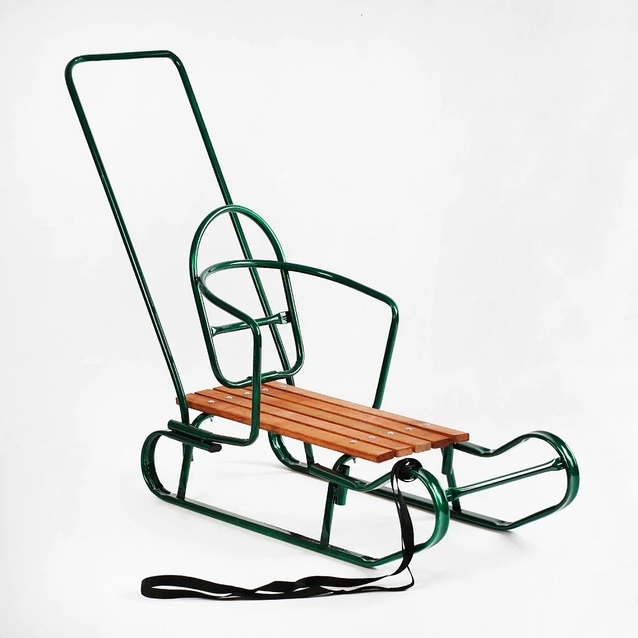 Сани з ручкою, плоскі полози "Королівські" зелені фото westvelo.com