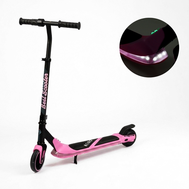 Електросамокат підлітковий Best Scooter 92434 двигун 150W, акумулятор літієвий 21.6V 2.6Ah, рожевий з підсвічуванням платформи, колеса 6" фото westvelo.com