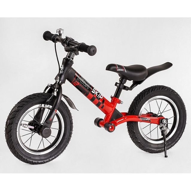 Велобіг 12 Corso надувні колеса, сталева рама «SKIP JACK» 44538 ручне гальмо, з амортизатором, чорно-червоний фото westvelo.com