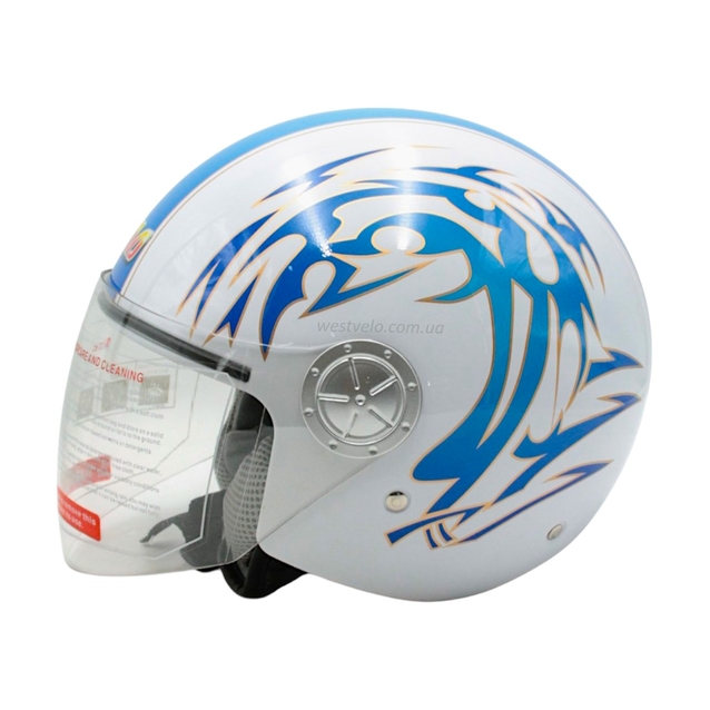 Мото шолом, відкритий (XS 54) TimA №201 біло-блакитний фото westvelo.com