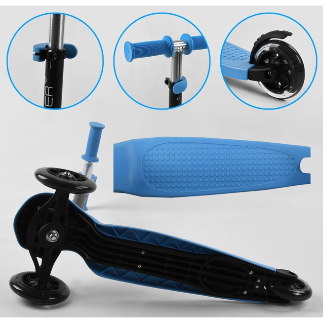 Самокат 3в1 Best Scooter PL-422 колеса PU 120х80mm зі світлом, сидіння, батьківська ручка, блакитний фото westvelo.com