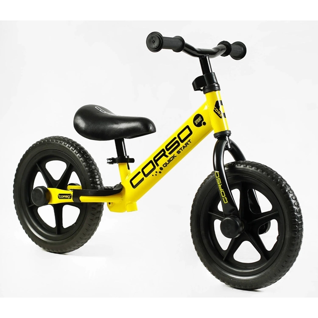 Велобіг 12 Corso, колеса - EVA (піна), сталева рама «SPRINT» JR-82566 жовтий, підставка для ніг фото westvelo.com