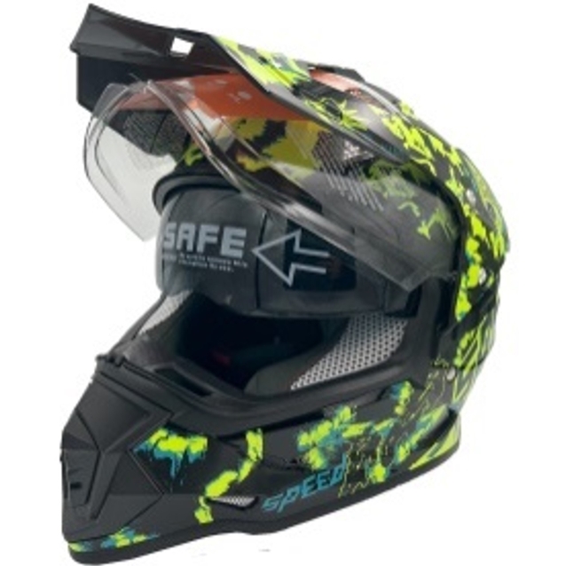 Шолом, закритий крос/ендуро (L) АТV Forsage Rider 034 чорно-салатовий глянцевий з відкидними окулярами