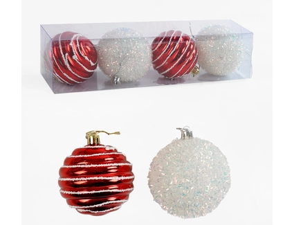 Новорічні прикраси .4 шт, кульки, D = 8 см, у слюді (C 67247)