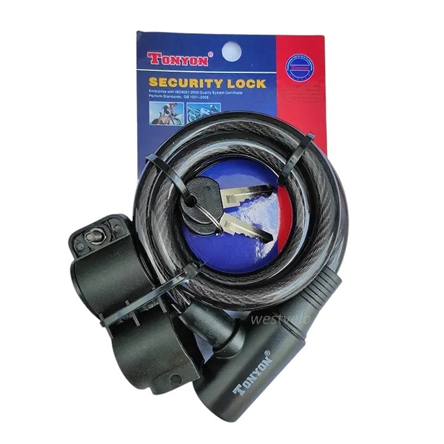 Замок TONYON 505 Ø8mm-1500mm на ключ, з кріпленням на раму фото westvelo.com
