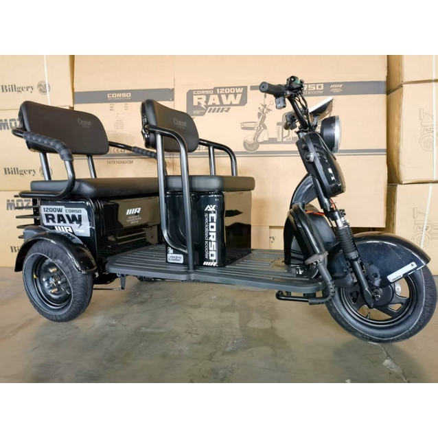 Трицикл Corso «RAW» RW-411587, двигун 1200W, акумулятор 72V/23Ah графеновий, чорний + 1 ящик. акум, колеса 10" фото westvelo.com